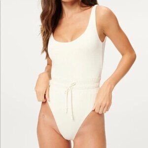 EUC Good American Waist Framer drawstring one piece swimsuit - medium - ivory